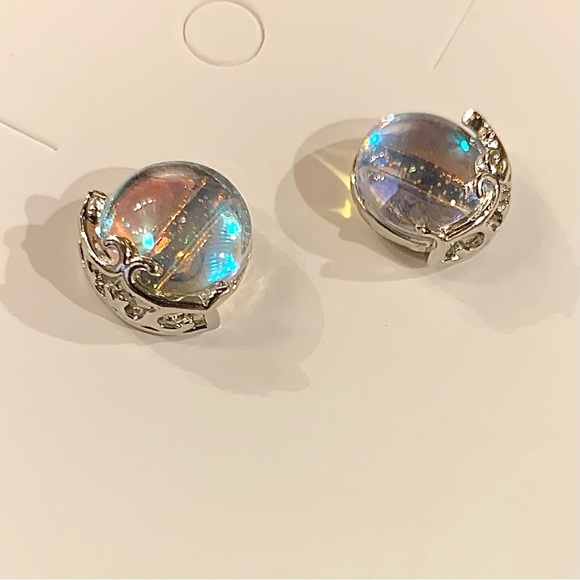 Opal Stud Earrings - Stainless Steel & Hypoallergenic - Picture 1 of 2